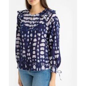 Anthropologie Antik Batik Top Blue Purple S Small Cotton Long Tie Sleeve